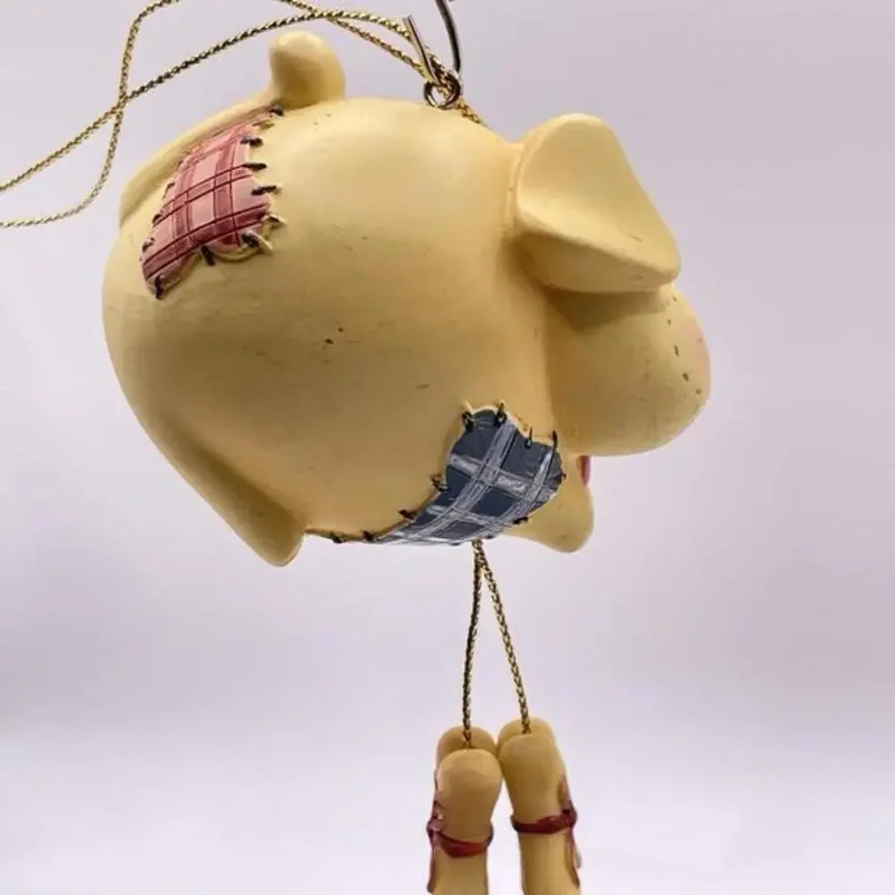 Vintage Patchwork Dog With‎ Dangling Bones Resin Christmas Ornament